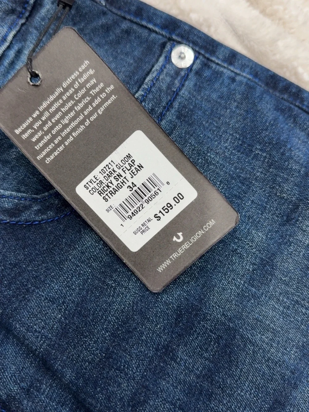 True Religion Men’s dark gloom Denim Jeans with Red Stitching
